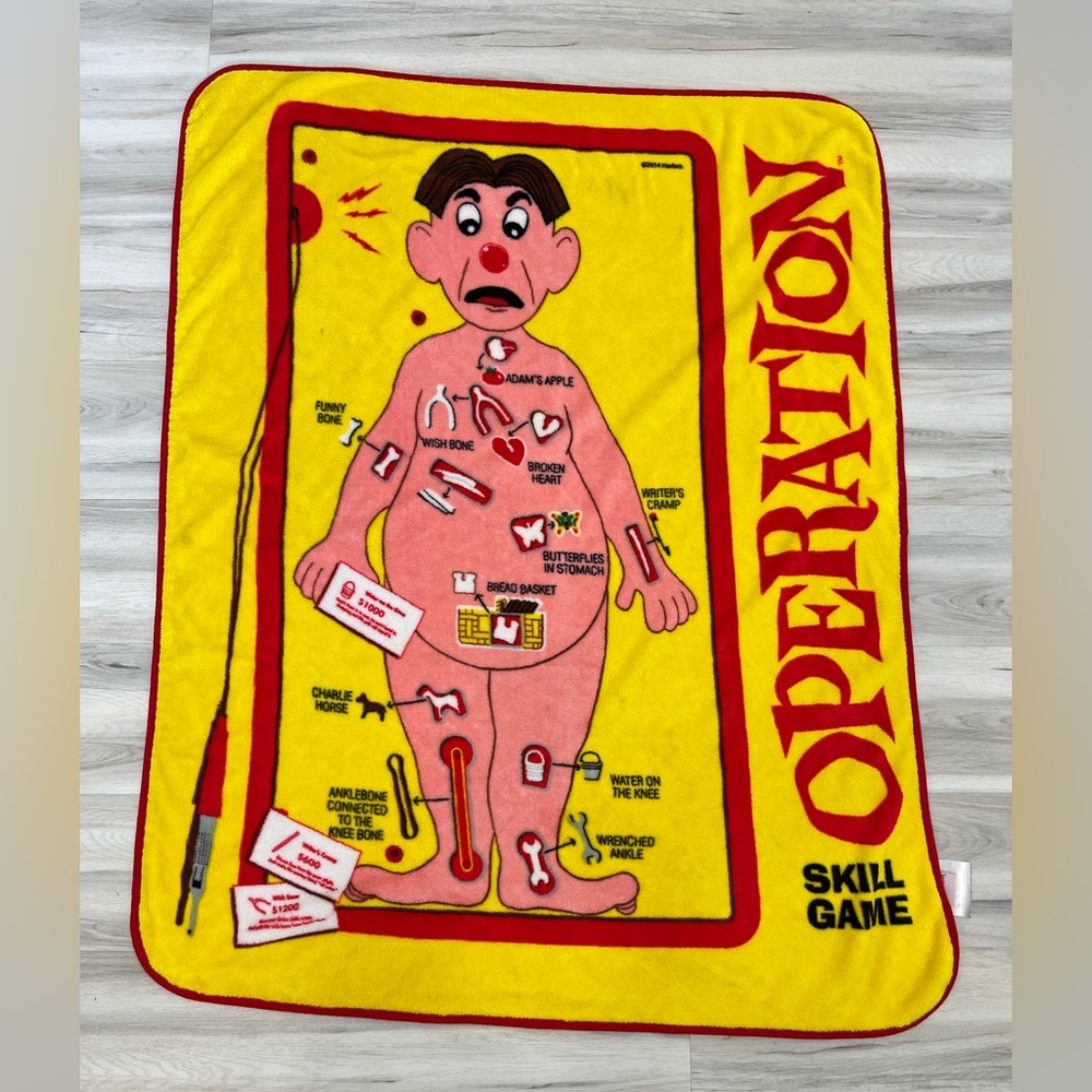 2014 Hasbro Operation Skill Game Throw Blanket Very Fuzzy Very Soft